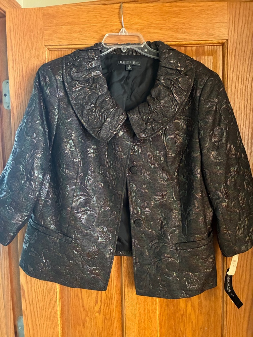 Lafayette 148 New York Black Metallic Floral Brocade Jacket